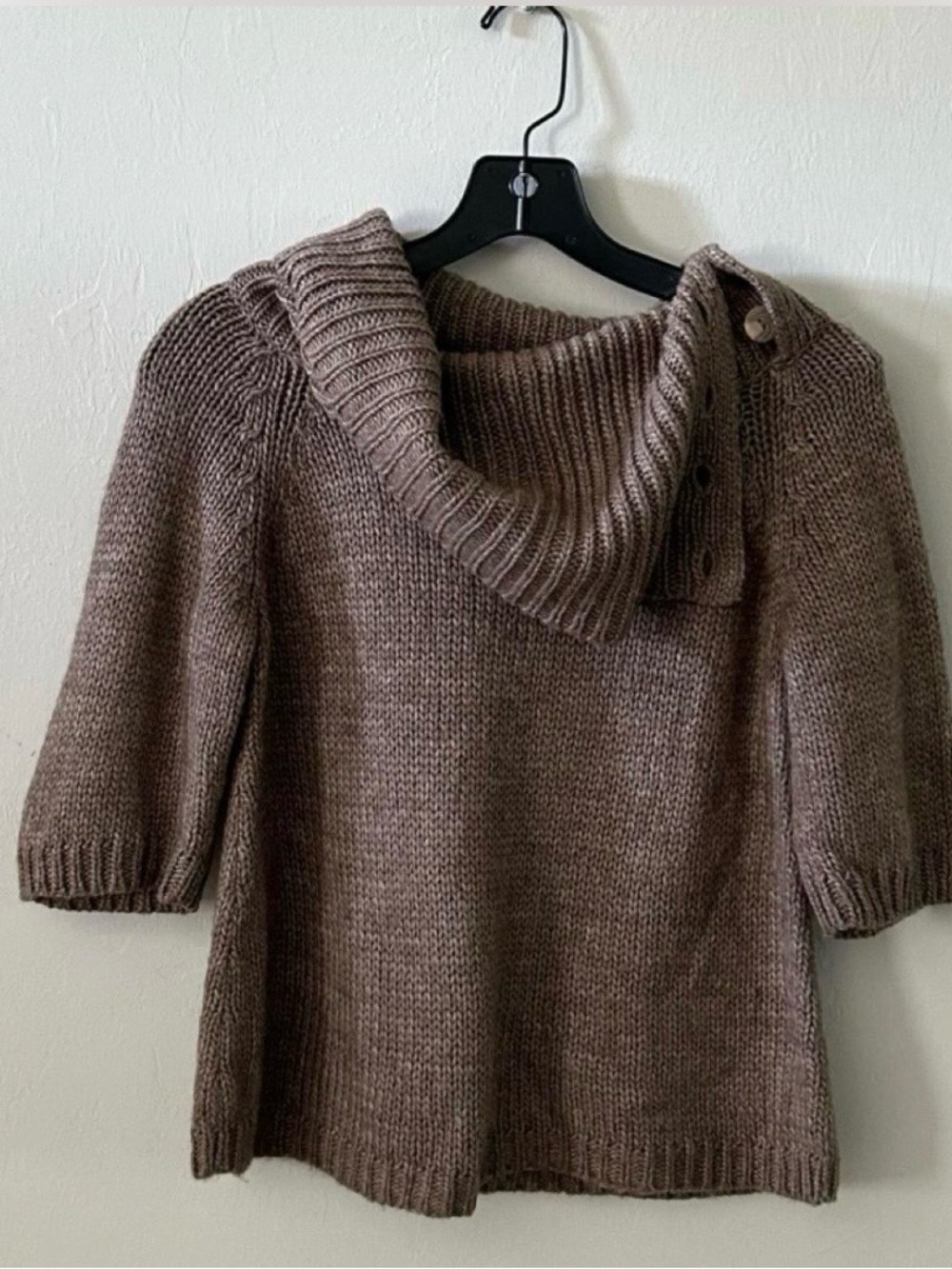 Paraphrase Women’s Sweater 3/4 Sleeve Button Down Cowl Neck Size Small Brown